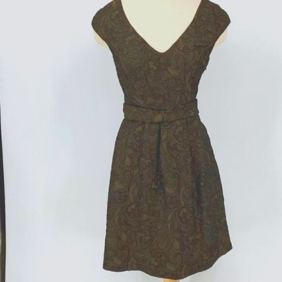 M.L.L.P.‎ dress, XS. VTG Brocade olive green. GREAT FOR THE OFFICE. - Picture 1 of 7